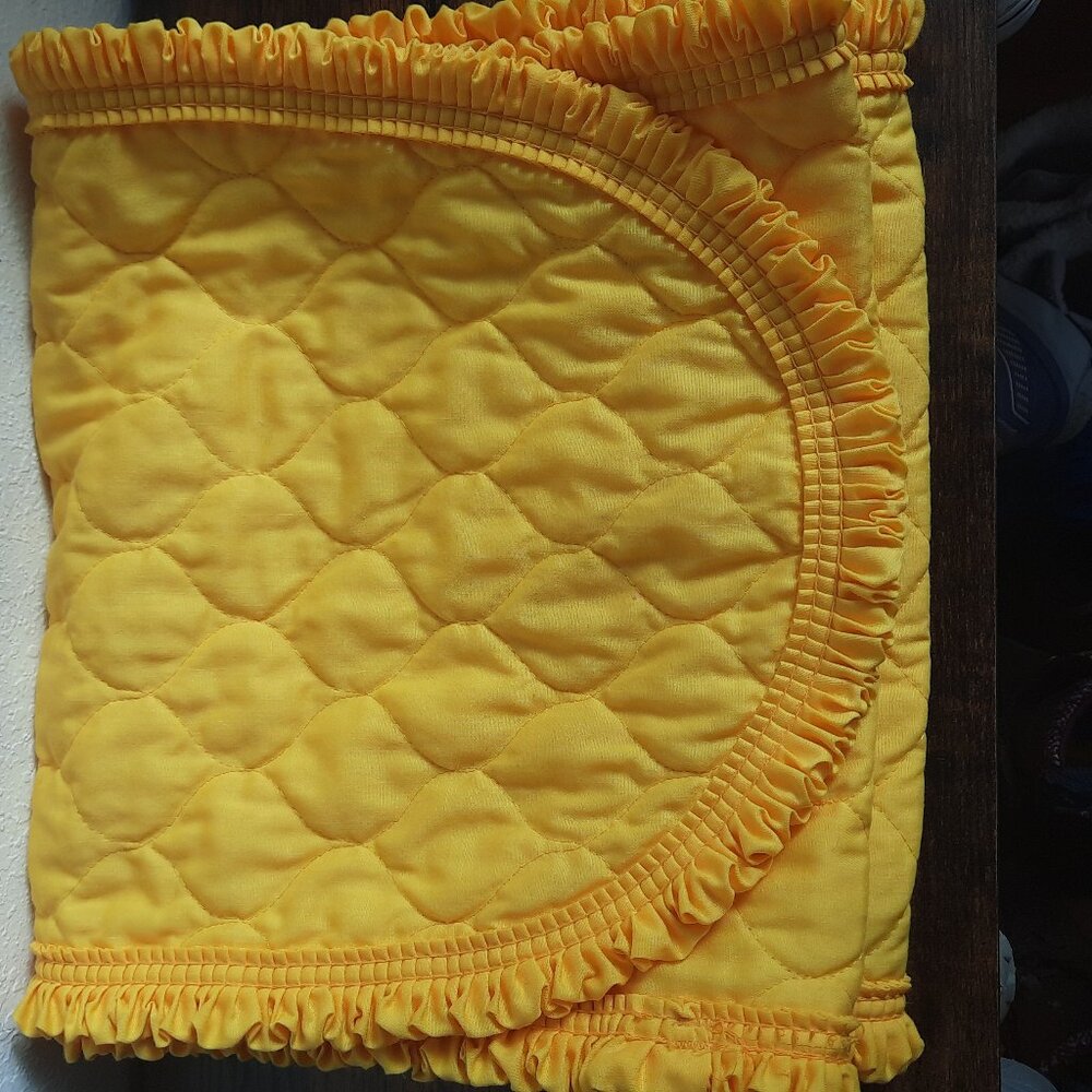 89" Handmade Quilted Table Runner in Yellow with ruffles 13" wide